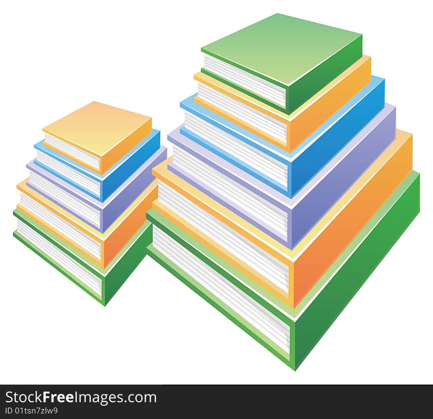 Two pile of books in a white background. Two pile of books in a white background