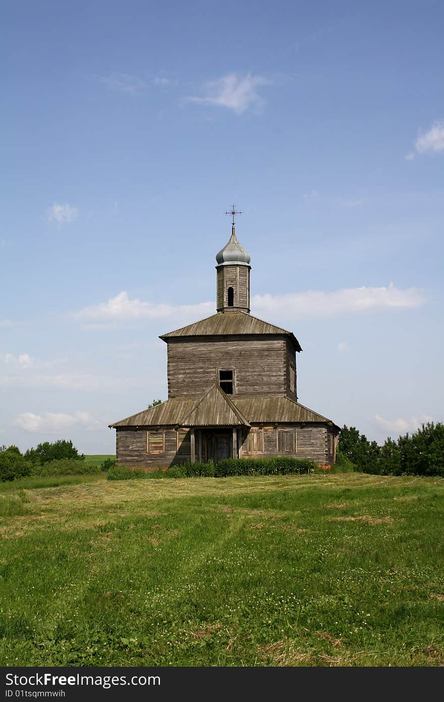 Old wooden church on a hill