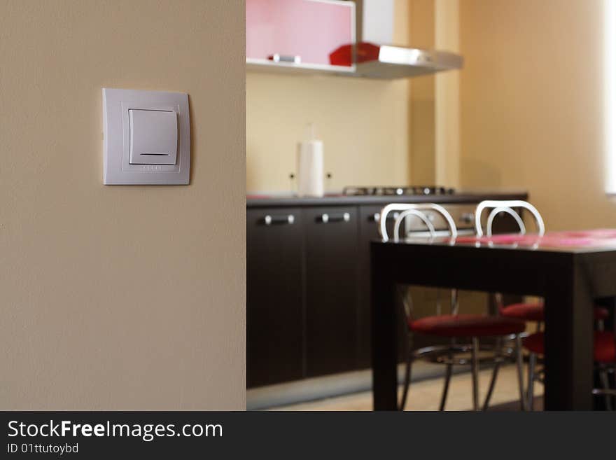 Modern kitchen interior with iluminated switch