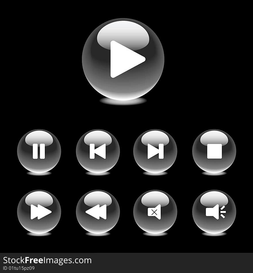 Buttons with main player switches on dark background. Buttons with main player switches on dark background