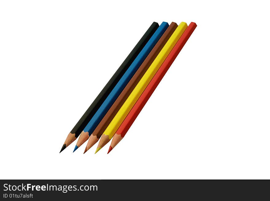 Five coloured pencils