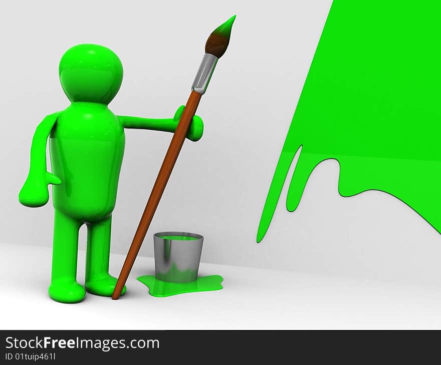 Abstract 3d illustration of man with paintbrush. Abstract 3d illustration of man with paintbrush