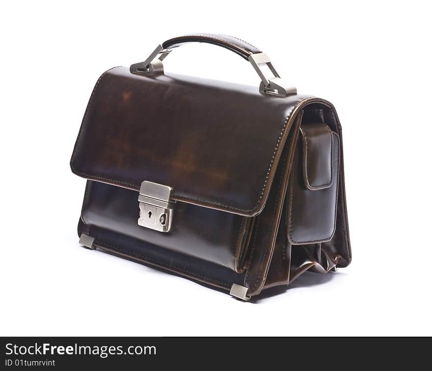 Leather bag which is represented on a white background.