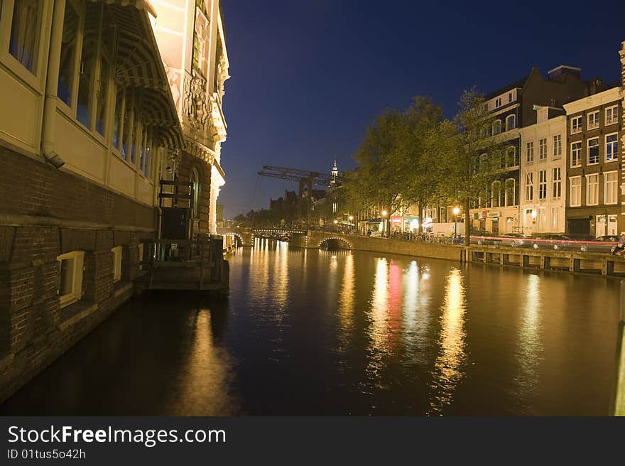 Long exposure shot of Amsterdam at night