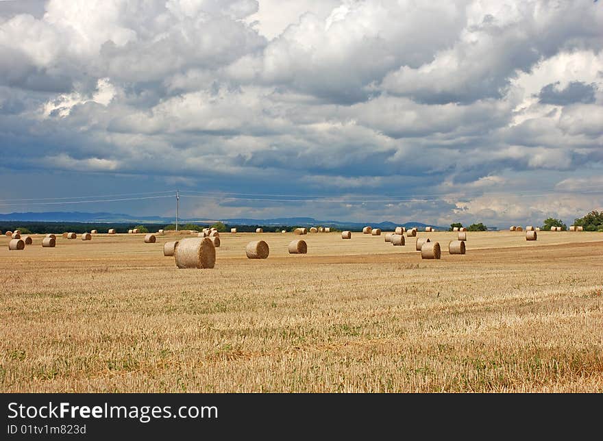 View on fiields with straw after  harvest. View on fiields with straw after  harvest