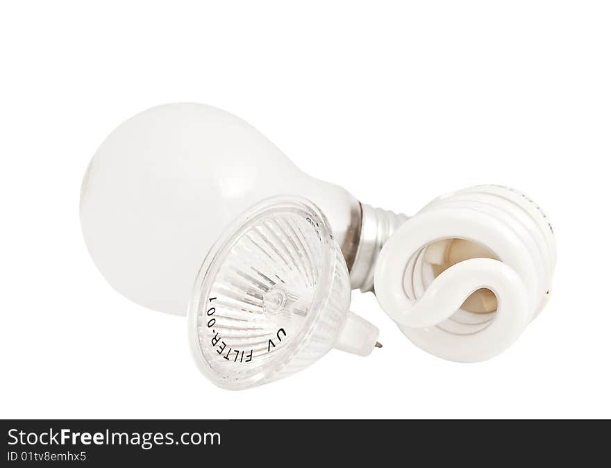 Set of various bulbs on a white background