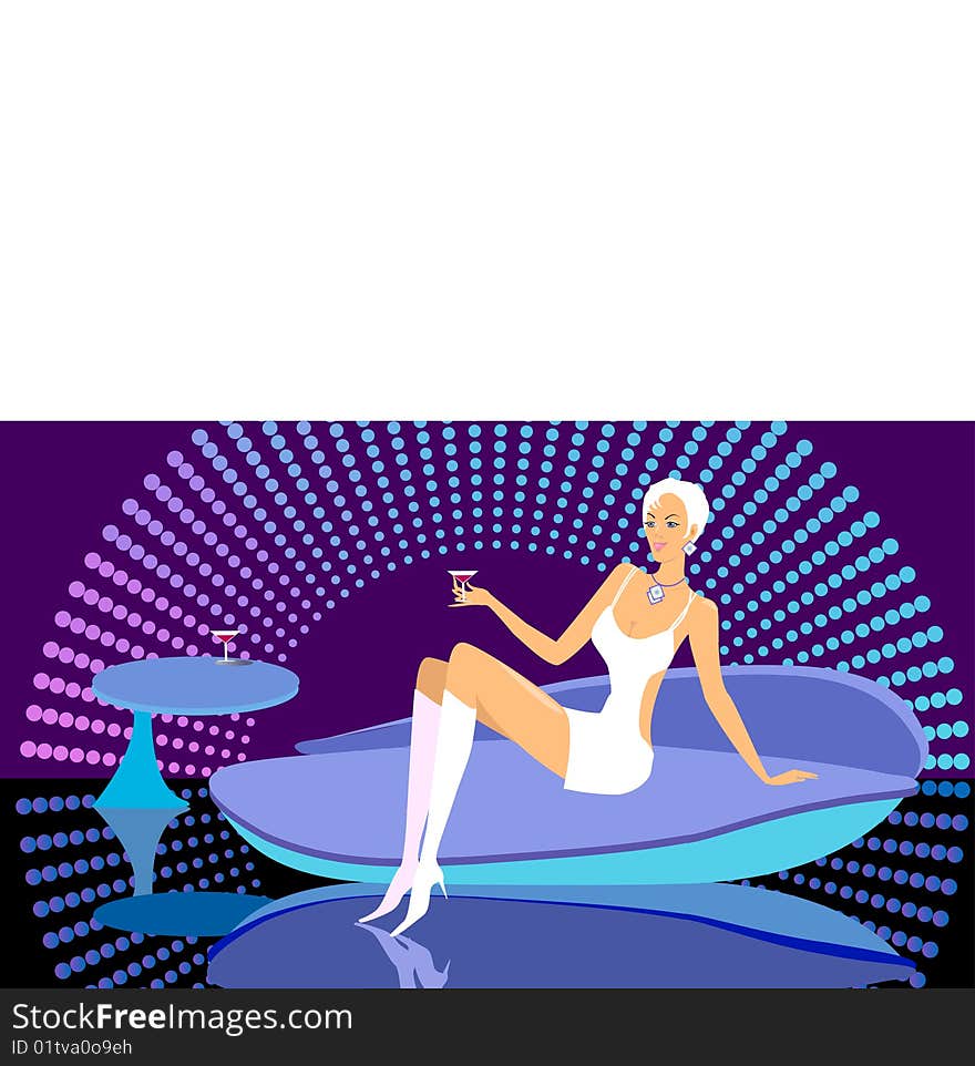 Girl in  nightclub. Vector illustration. Girl in  nightclub. Vector illustration