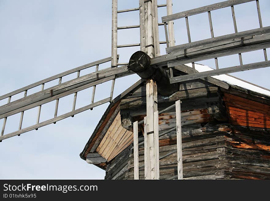 Old windmill, blue sky, museum