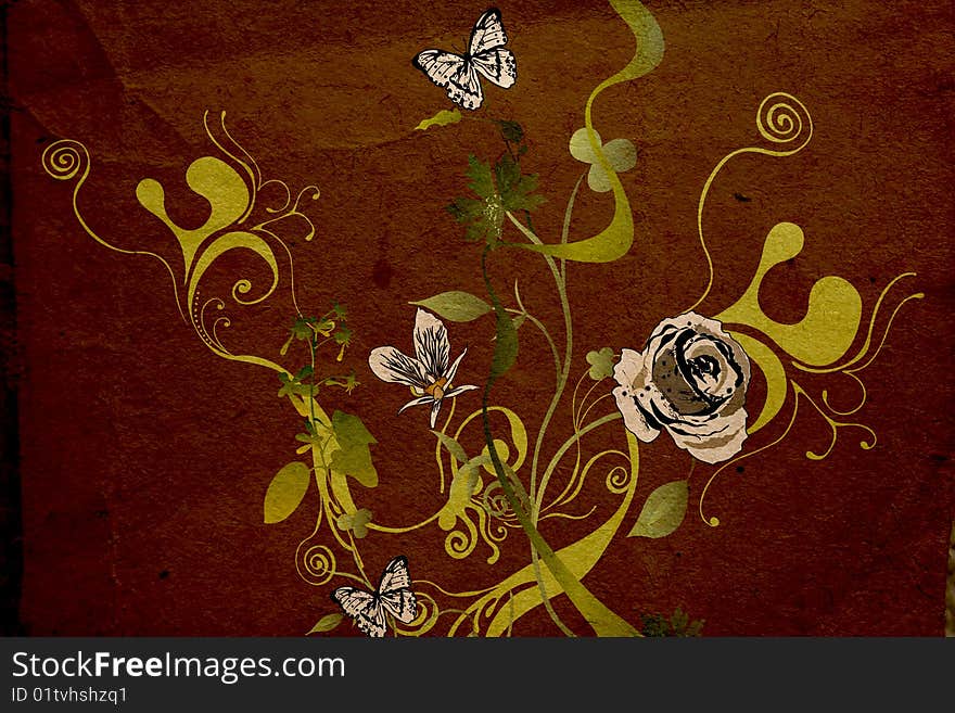 Illustration of flowers and butterflies. Illustration of flowers and butterflies