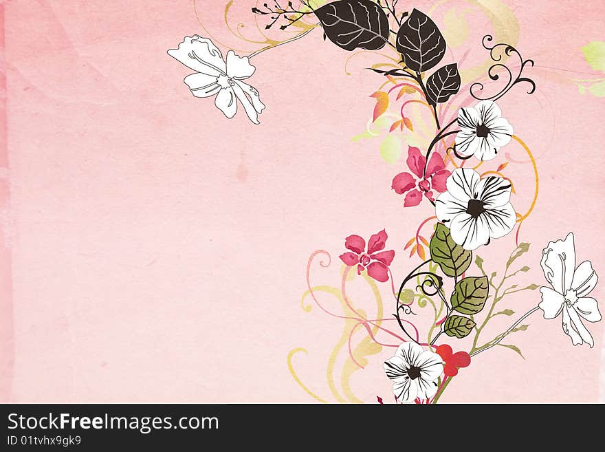 Illustration of flowers on vintage paper. Illustration of flowers on vintage paper