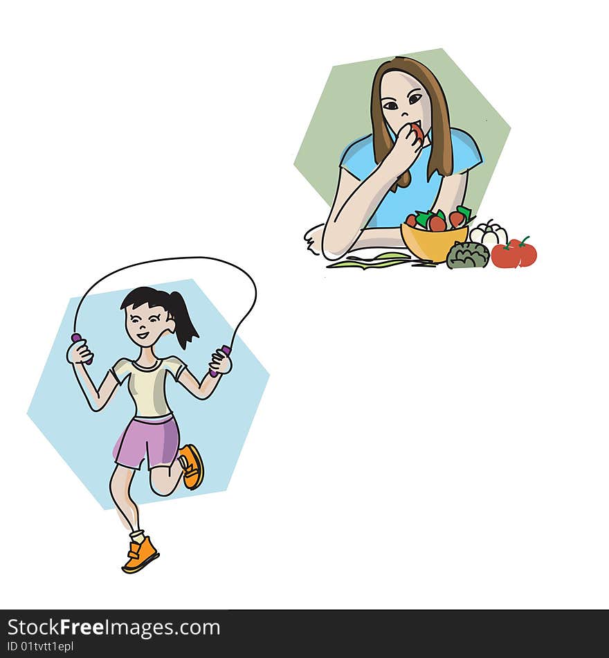 Lady eating healthy and exercise