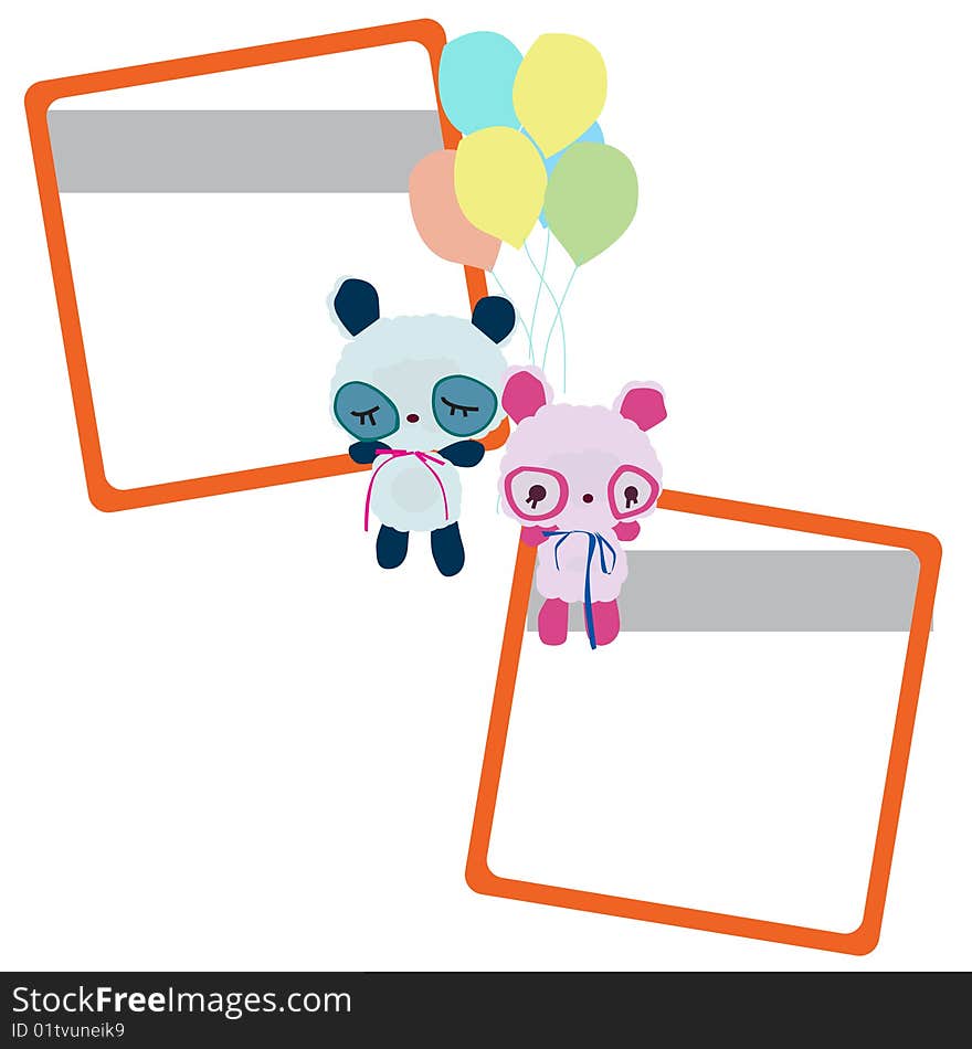 Orange border with toy and balloon. Orange border with toy and balloon