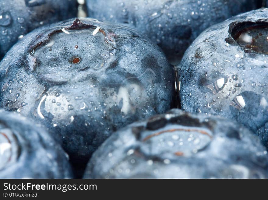 View of a pile of fresh blueberries.