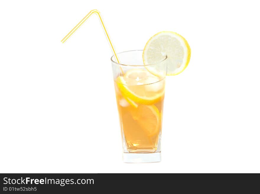 Ice tea with lemon isolated on white