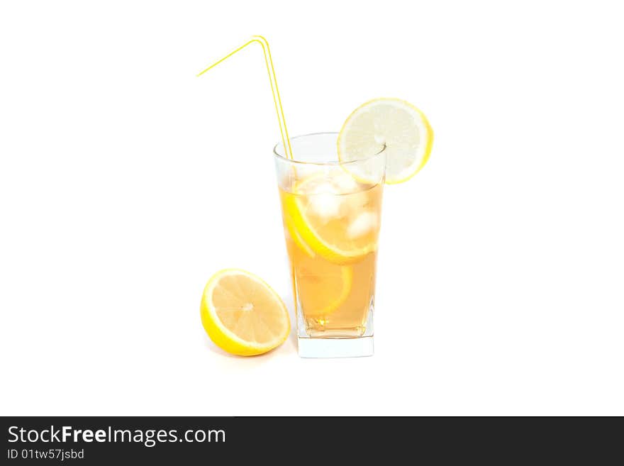 Ice tea with lemon isolated on white