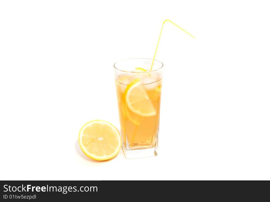 Ice tea with lemon isolated on white