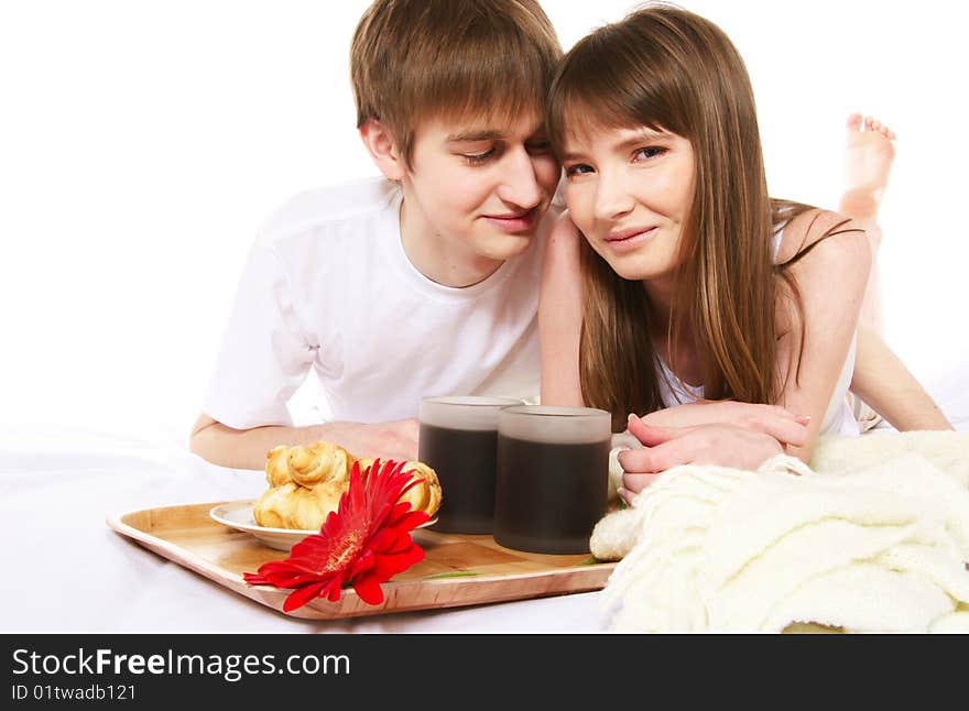 Happy young couple having a coffee. Happy young couple having a coffee