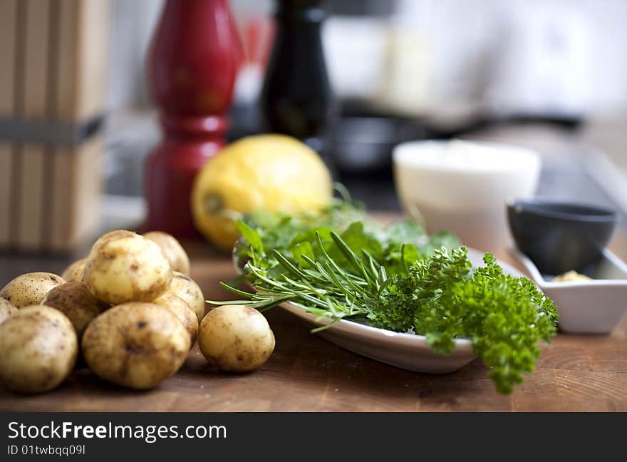 Fresh herbs in the kitchen