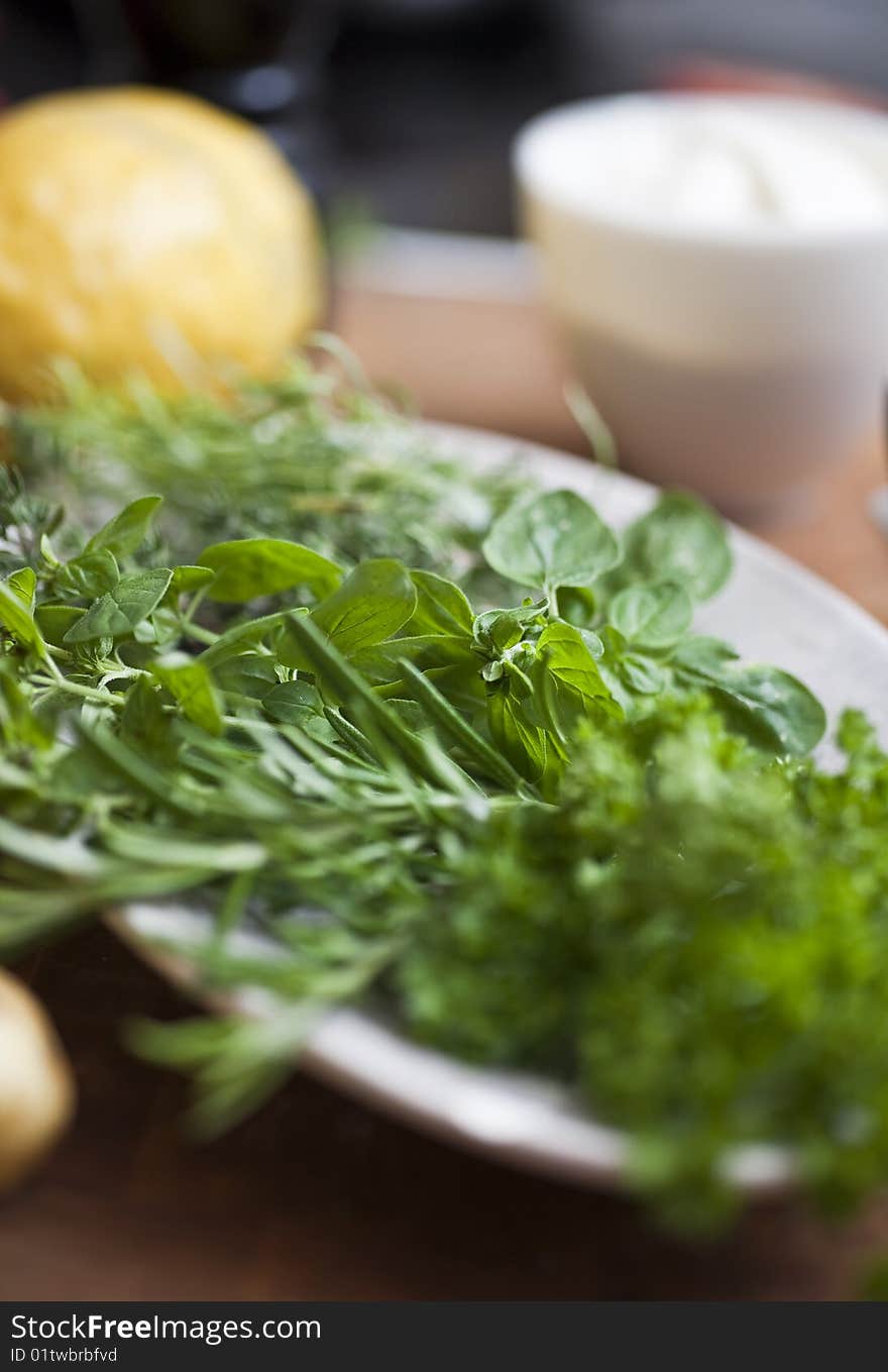 Fresh herbs in the kitchen