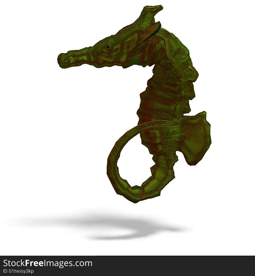 Sea horse or hippocampus. 3D render with clipping path and shadow over white. Sea horse or hippocampus. 3D render with clipping path and shadow over white