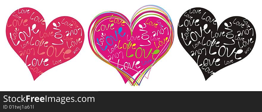 Three abstract hearts for your design. Vector illustration.