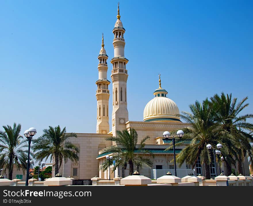 The minarets and dome of a Dubai Mosque. The minarets and dome of a Dubai Mosque