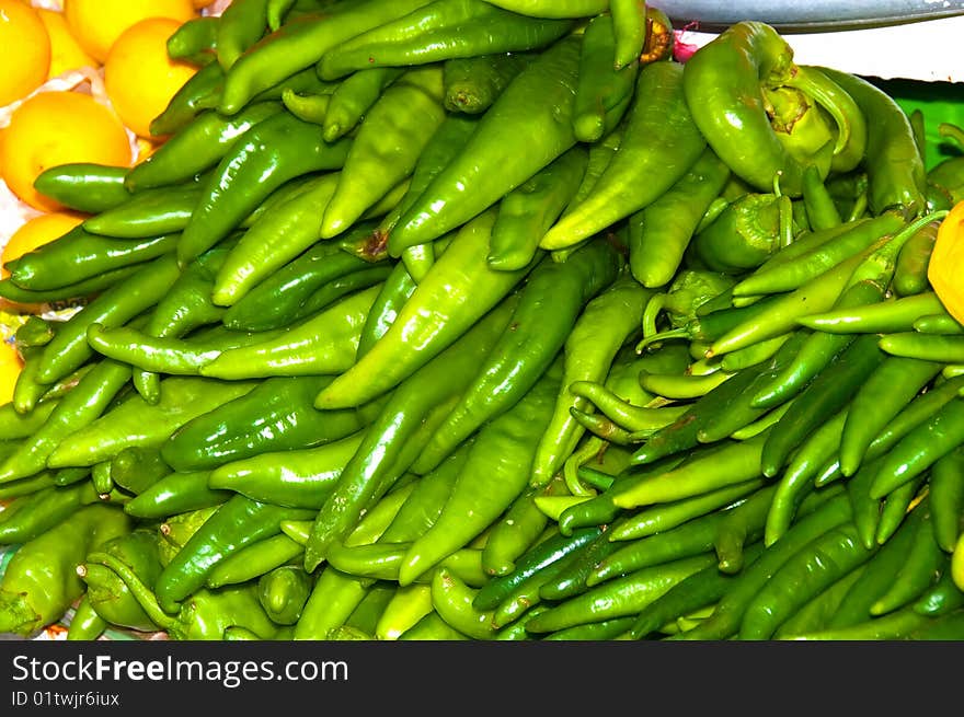 Close up of Green Chillies