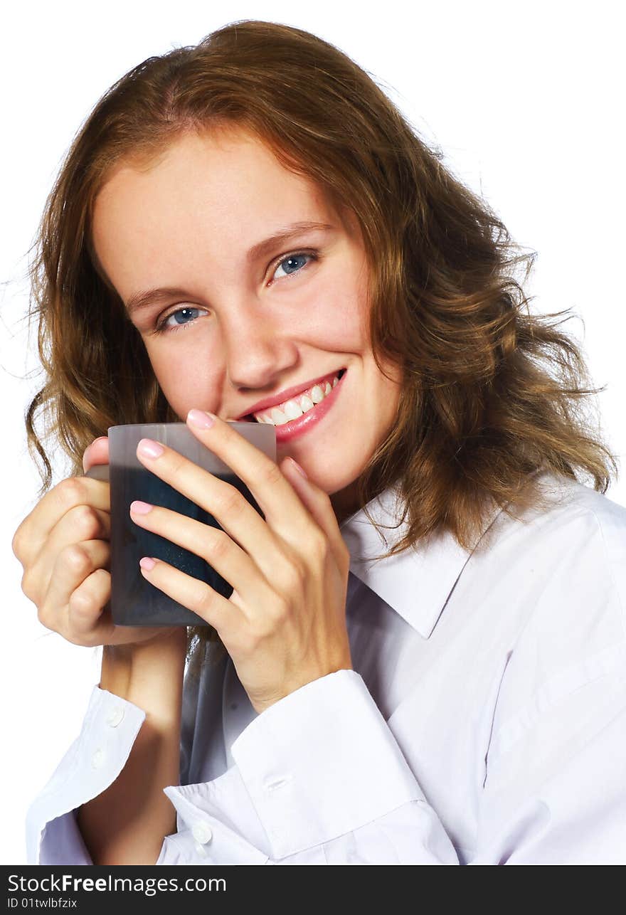 Portrait of a beautiful young woman drinking coffee. Portrait of a beautiful young woman drinking coffee