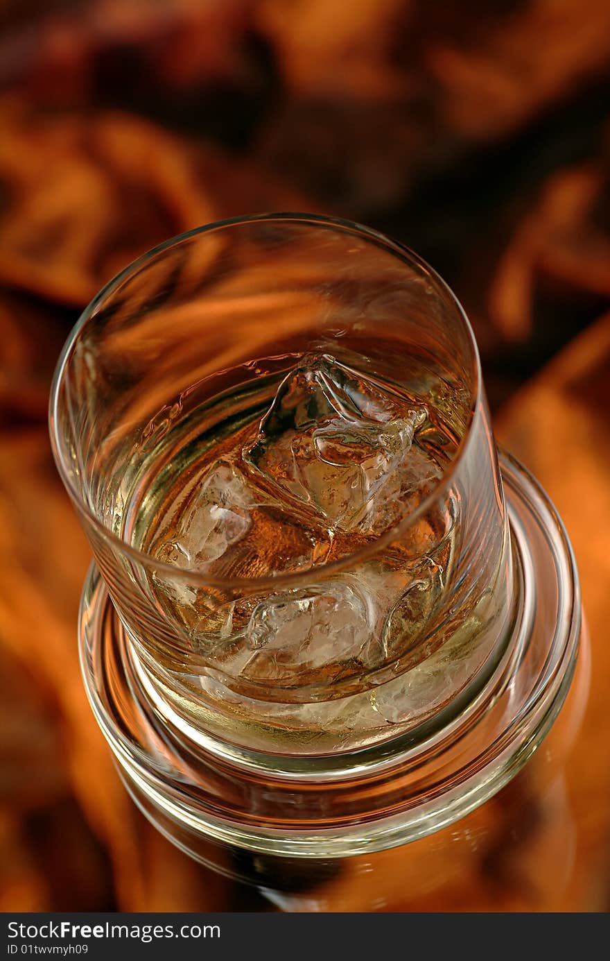 Glass of whiskey glass with ice