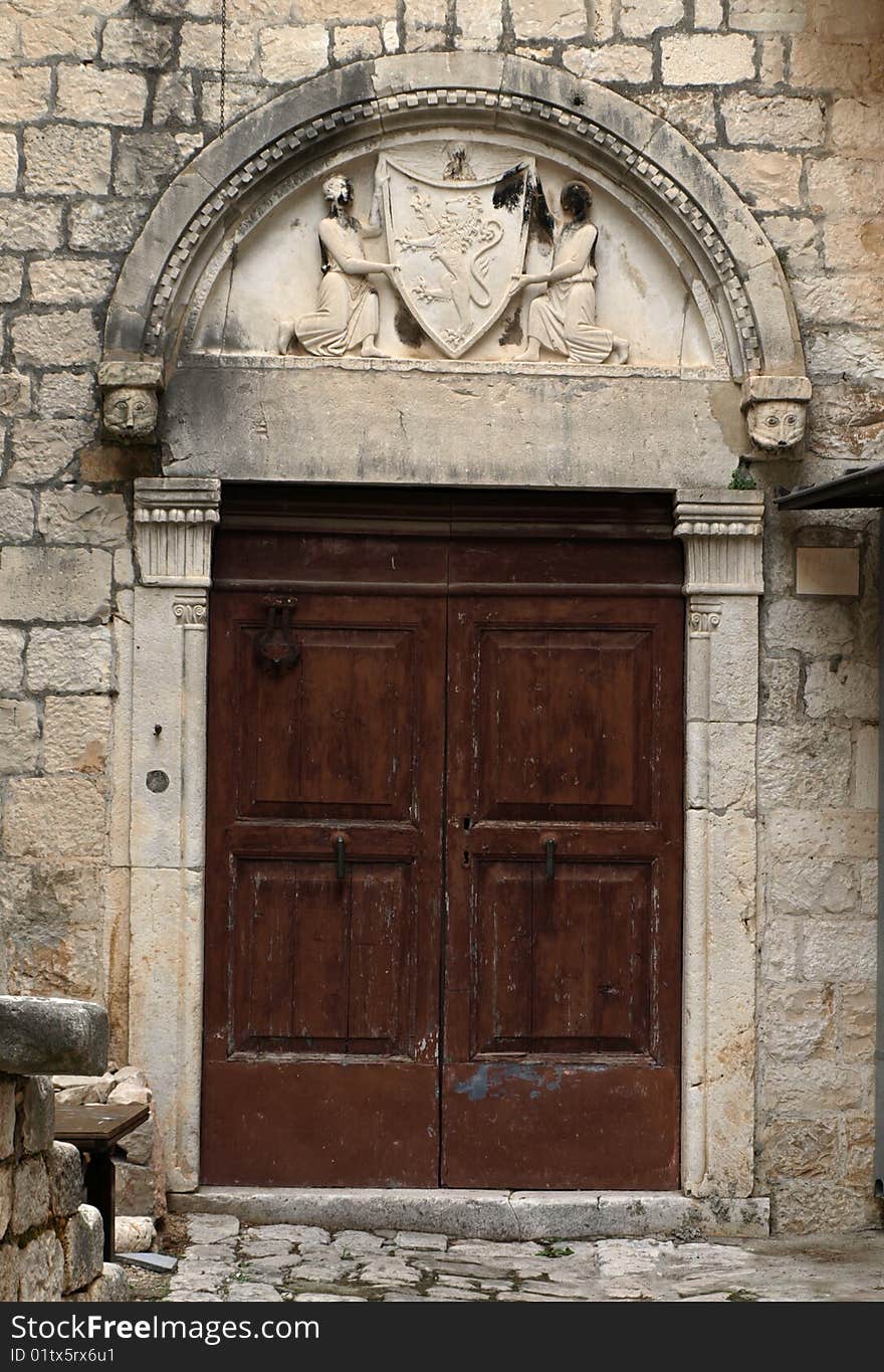 The old door in ancient house.