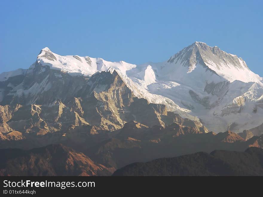 Annapurna IV (7525 meters) and Annapurna II (7939 meters) in the central Himalayas, taken from Pokhara, Nepal. Annapurna IV (7525 meters) and Annapurna II (7939 meters) in the central Himalayas, taken from Pokhara, Nepal