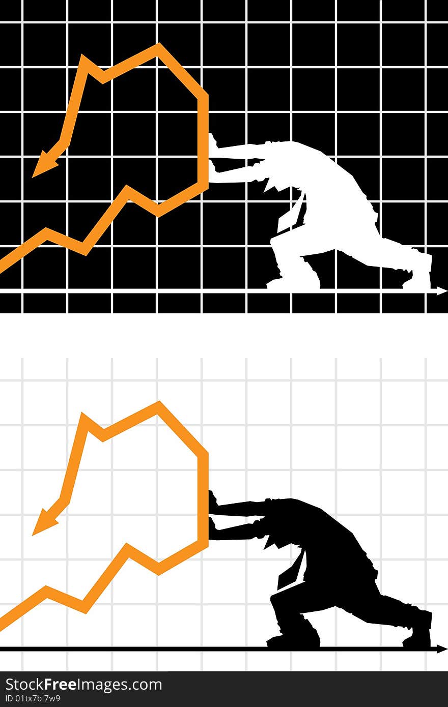 Businessman trying to stop rising market diagram. Businessman trying to stop rising market diagram