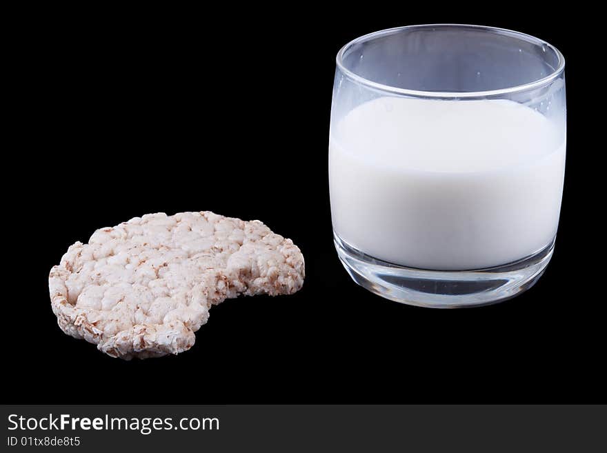 Diet cracker with glass of milk. Diet cracker with glass of milk