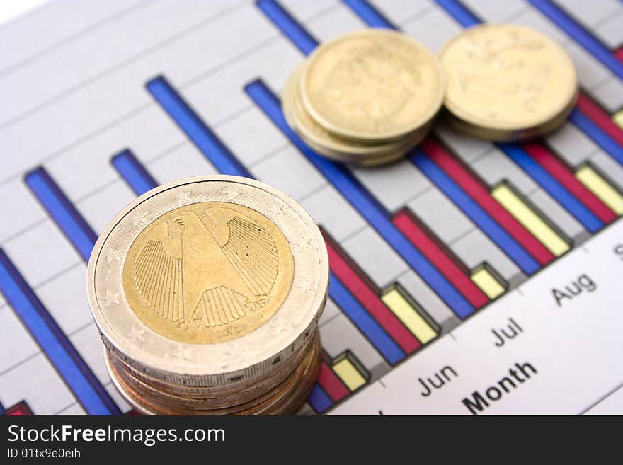 Money and coins on white background. Money and coins on white background