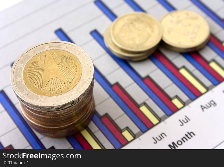 Money and coins on white background. Money and coins on white background