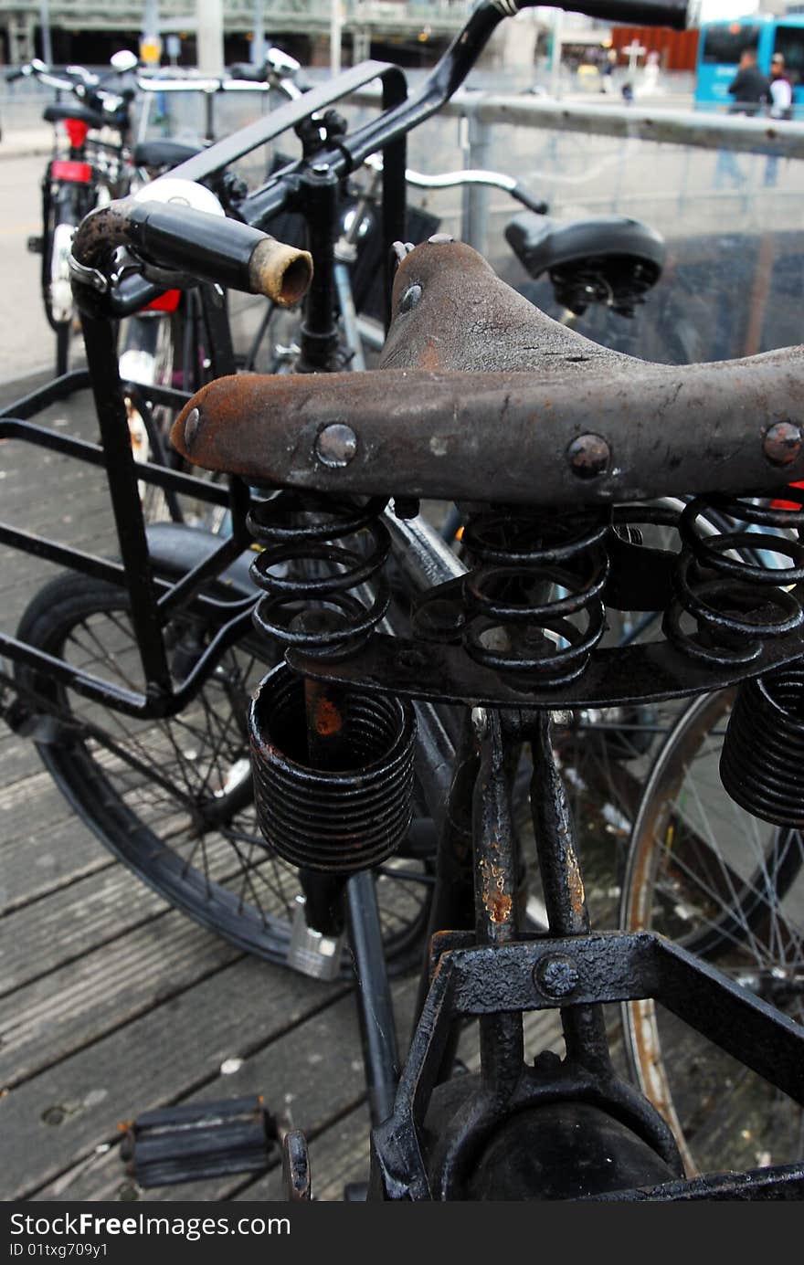 Retro run down bicycle on the street. Retro run down bicycle on the street