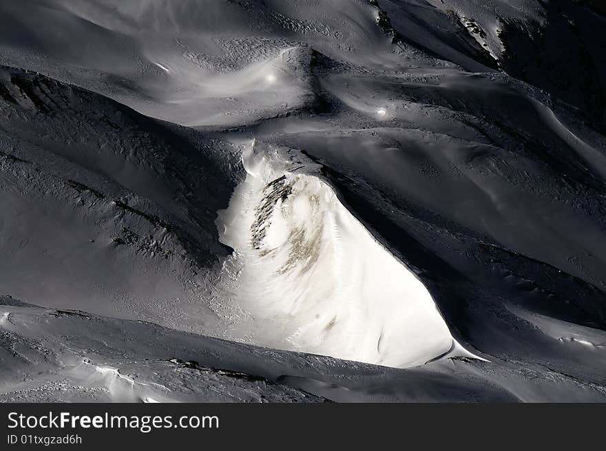 Mountain view of icy hills