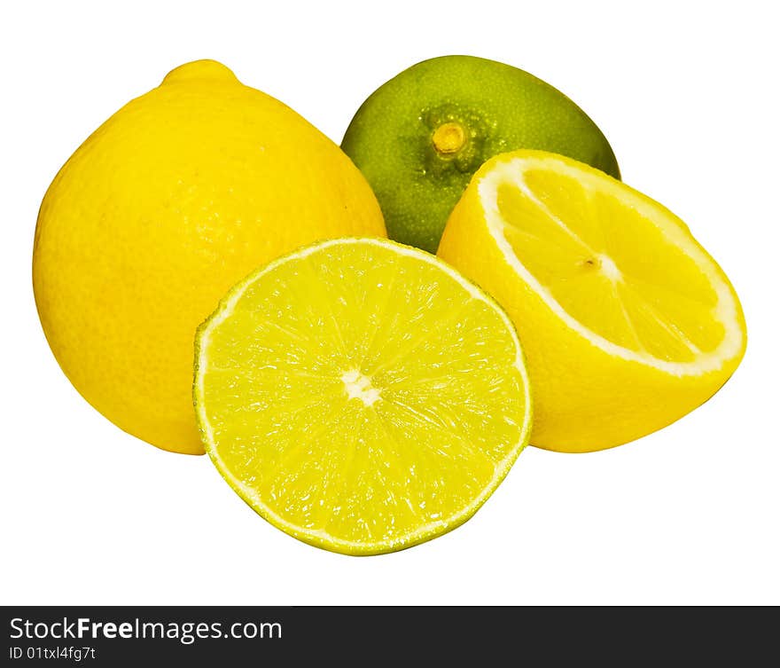 Several limes and lemons isolated on white. Several limes and lemons isolated on white