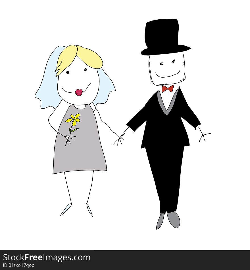 A happy couple of newly wed stick people. A happy couple of newly wed stick people.