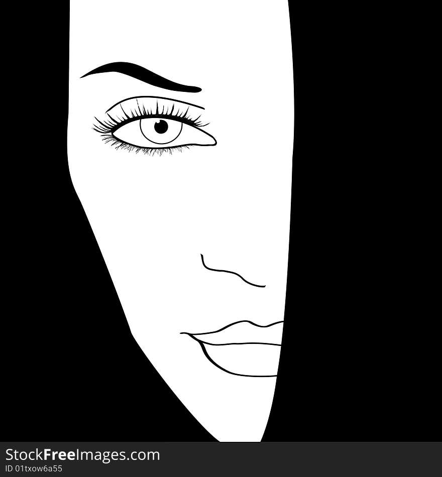 Illustration of woman's face hiding behind her hair. Illustration of woman's face hiding behind her hair.