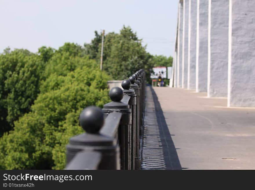 Barrier construction of bridge a river