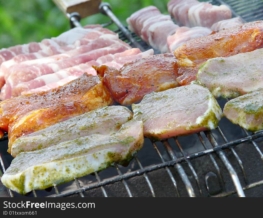 Closeup photo of the brazier with barbecue. Shallow dof.