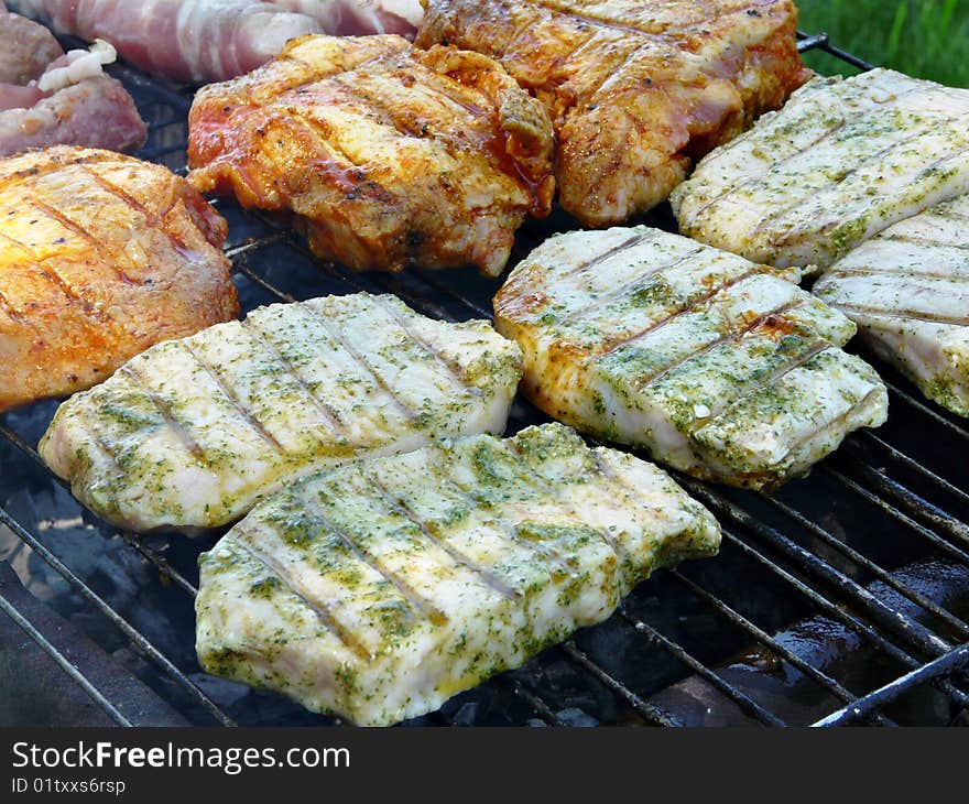 Closeup photo of the brazier with barbecue. Shallow dof.