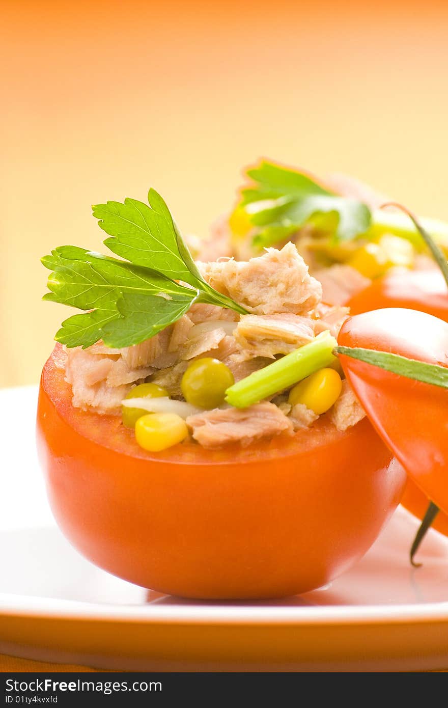 Tuna Stuffed Tomato Celery Corn Soya Bean