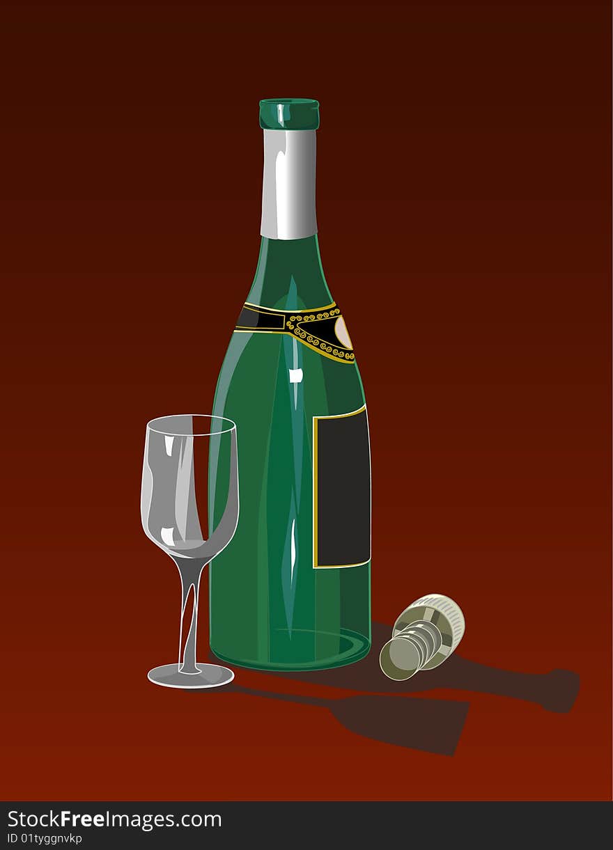 Drink implement.Set of bottles and stemware a rad background