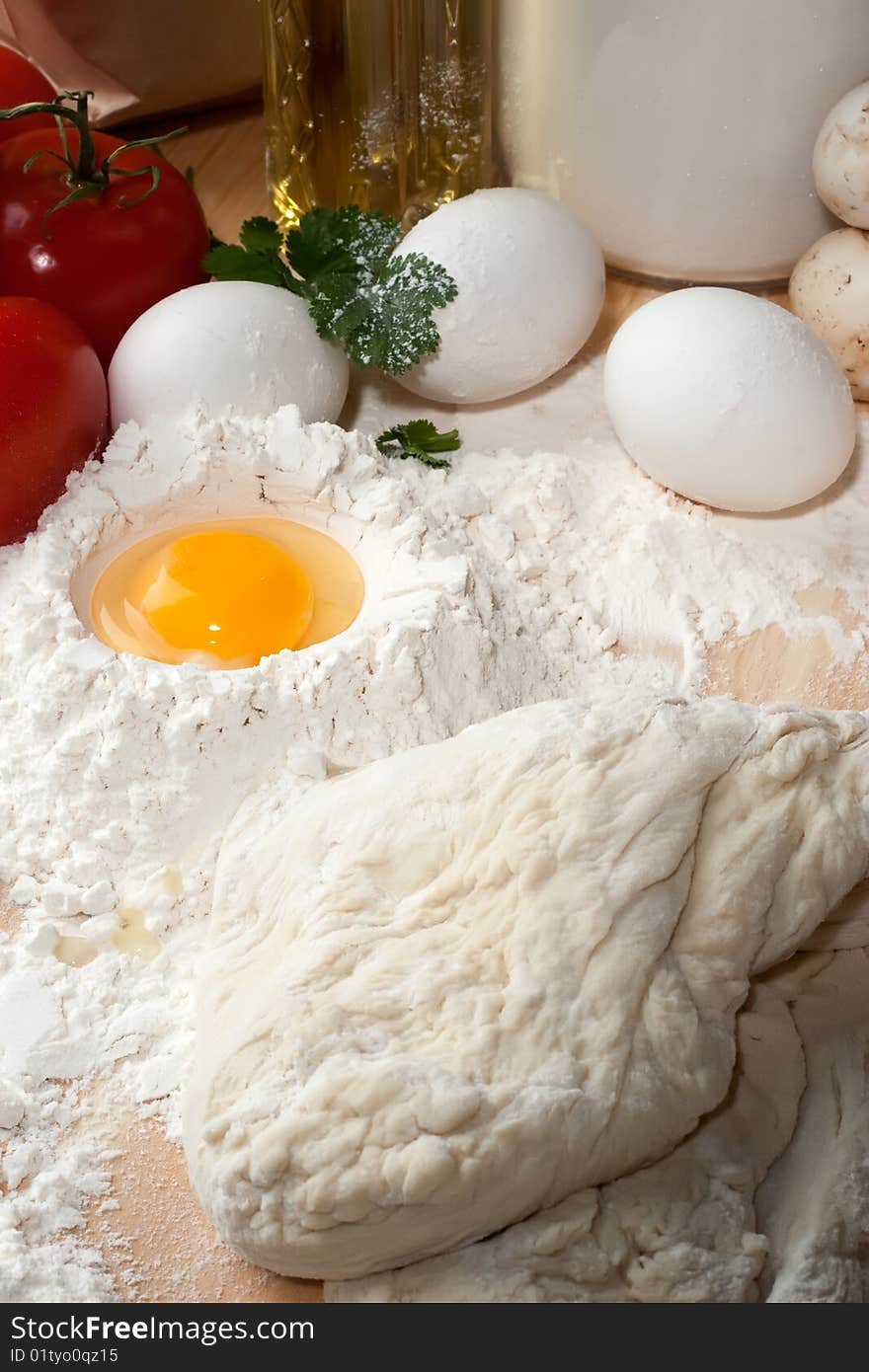 Overhead shot of a table with food ingredients ready for cooking