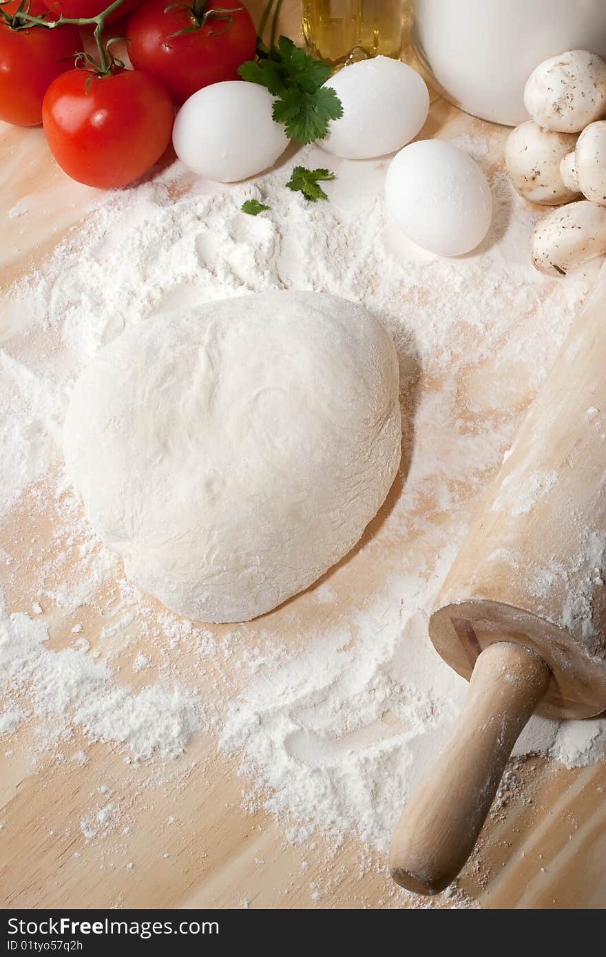 Overhead shot of a table with food ingredients ready for cooking