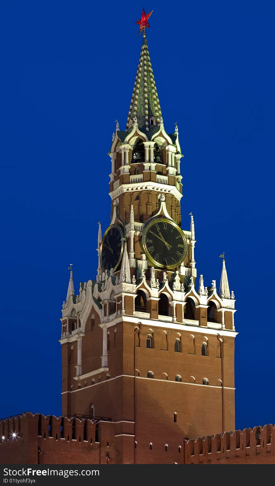 Moscow Kremlin in evening, clock tower