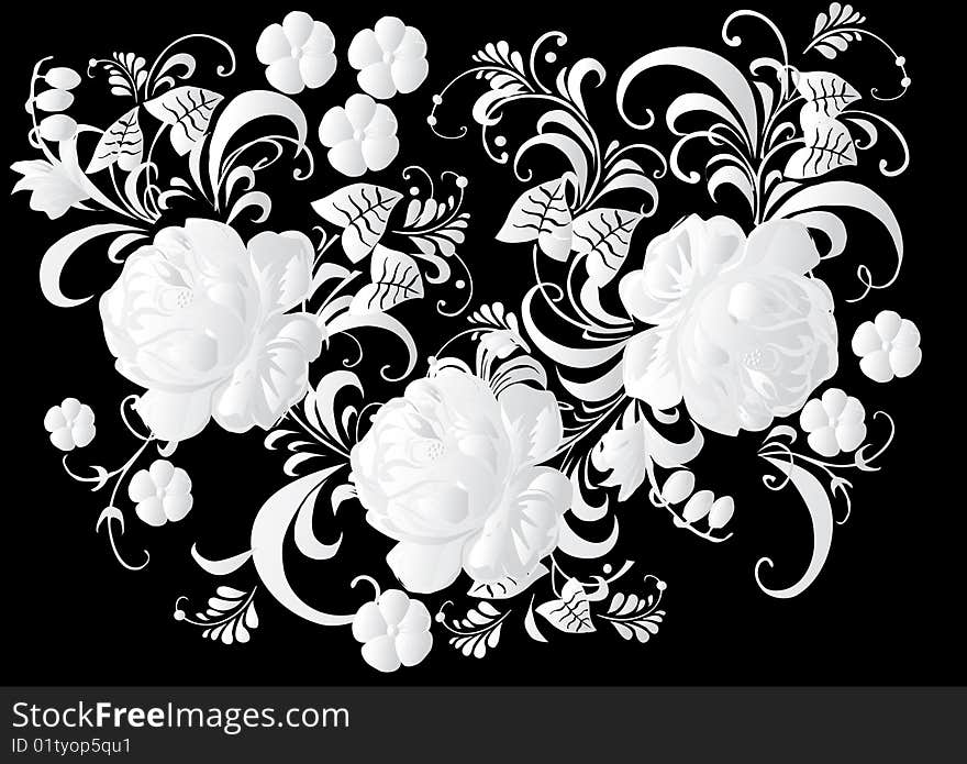 Illustration with black and gray flower decoration. Illustration with black and gray flower decoration