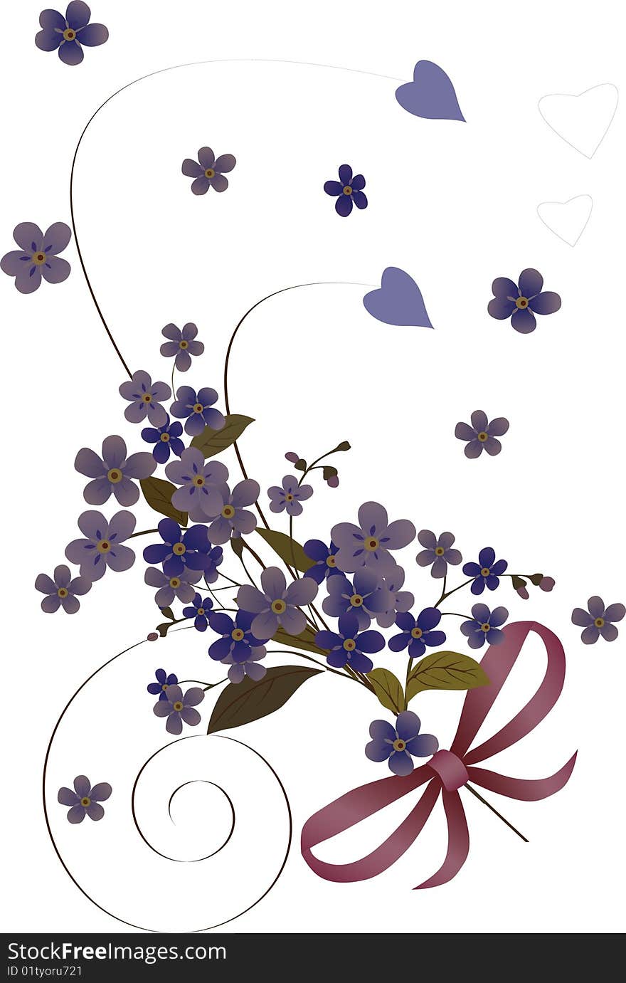 Illustration with blue flower bouquet on white background. Illustration with blue flower bouquet on white background